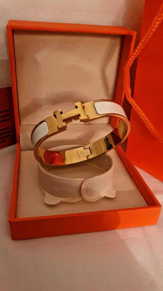 HERMES ARMBAND CLIC H, NEU, WEISS / GOLD, OVP MIT KARTON + KAUFBELEG 2025, 660 E - Bild 4 von 4
