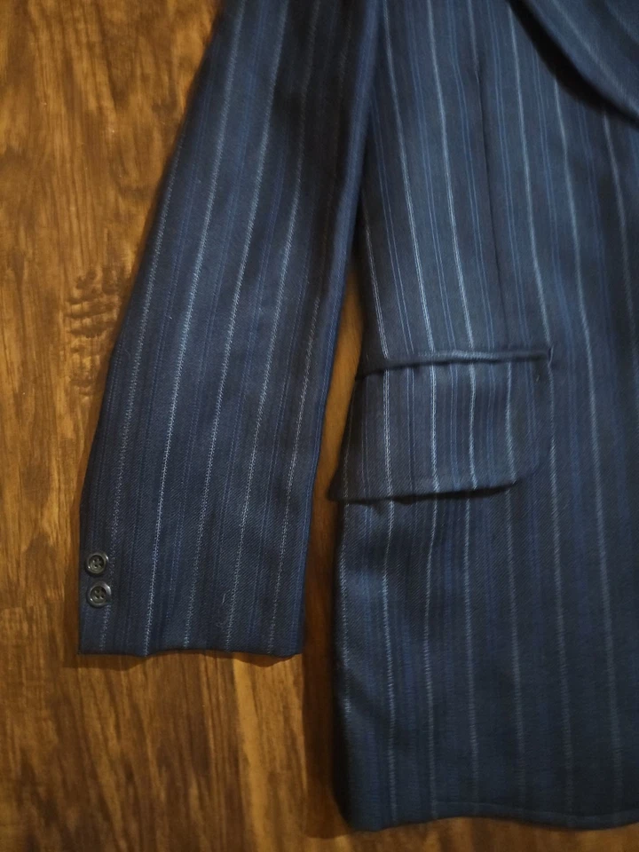 Traje a rayas de lana azul vintage años 40 1950 38R Foto 4 de 4