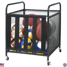Outdoor Sports Ball Storage Rack Cart with Wheels, Metal Organizer for Garage
