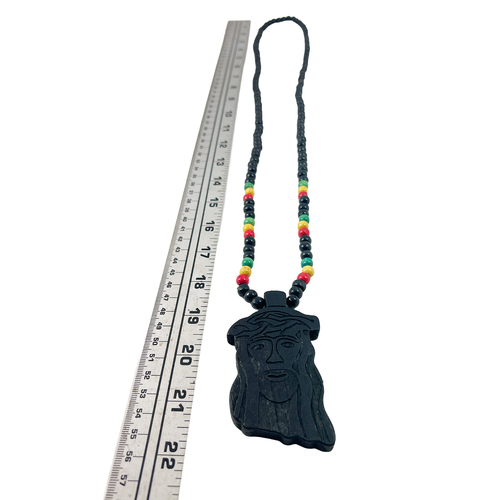 Jesus Christ Yeshua Messiah Wood Necklace Pendant w/Rasta Colors Irie Jesus 38" - 第 9/10 張圖片