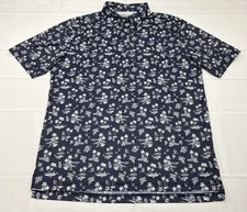 Straight Down Mens Large Blue Palm Pineapple All Over Print Polo Sleeve Logo