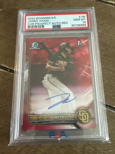 2022 Bowman Sapphire James Wood CHROME RED REFRACTOR AUTO #5/5 signed 1st PSA 10
