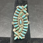 VTG Native American Zuni Sterling Silver Petite Point Turquoise Ring Sz 5.25