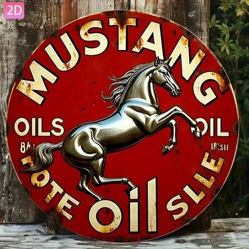 2D Flat,Tin Metal Signs Home Décor 8x8"Mustang Oil" Vintage Wall Aluminum for Ya