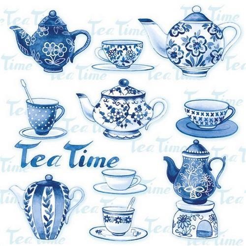 20 Servietten Tea Moments Blue Service Porzellan WunderschöN Nostalgie 33X33Cm-image