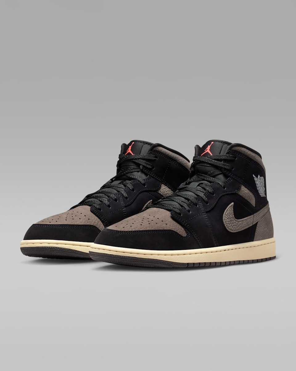 Nike Air Jordan 1 Mid SE Shoes Black Olive Gray IB7110-002 Men's