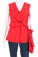 Josie Natori Womens Knotted Sleeveless Top Red Cotton Size 4 12058749
