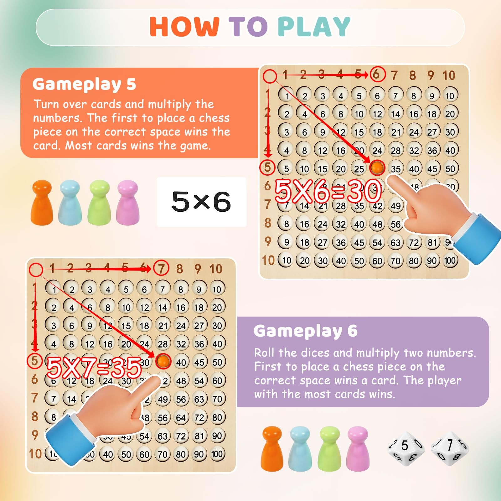 Wooden Montessori Multiplication Board Game: Math Educational Toys ...