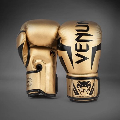 Venum Elite Boxing Gloves Gold/Black 12 oz & 14 oz