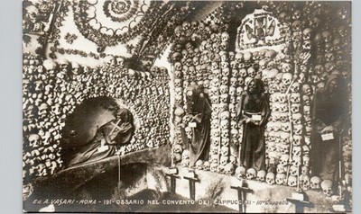 SKULLS & SKELETONS rome 1910s postcard italy real photo rppc capuchin crypt tomb
