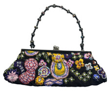 Flower Hand Embroidered Beaded Evening Clutch Bag Black T11 NWT Make Offer