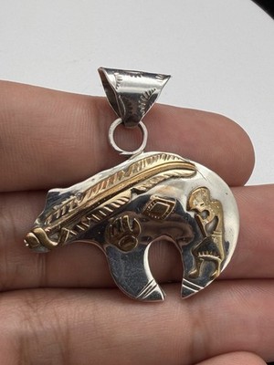 Navajo Sterling Silver &  12k Gold Filled Spirit Bear Kokopelli Pendant Signed A