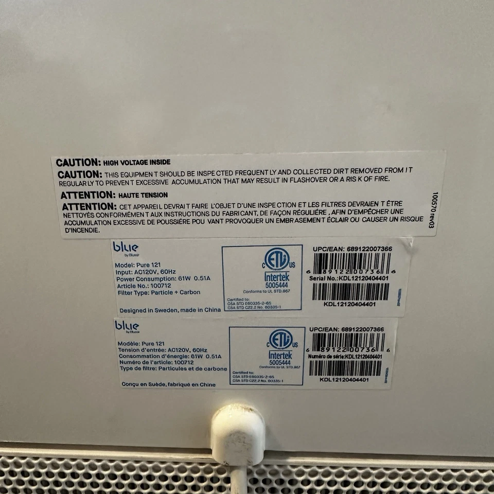 PURIFICADOR DE AIRE AZUL PURO 121 AC 120V / 60 HZ - Filtro de partículas y carbono incluido Foto 4 de 4