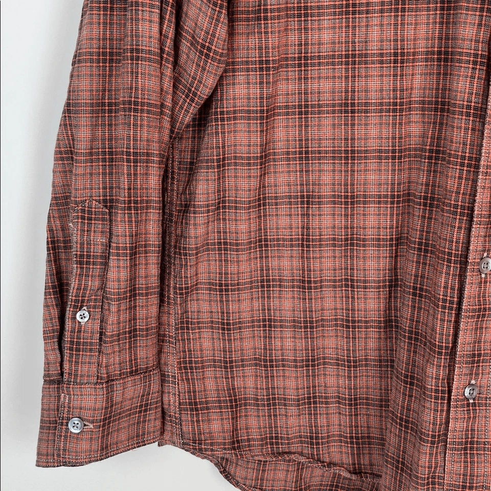 Camisa Billy Reid Para Hombre Mediana Marrón Roja Con Botones Ajuste Estándar Manga Larga Foto 2 de 4