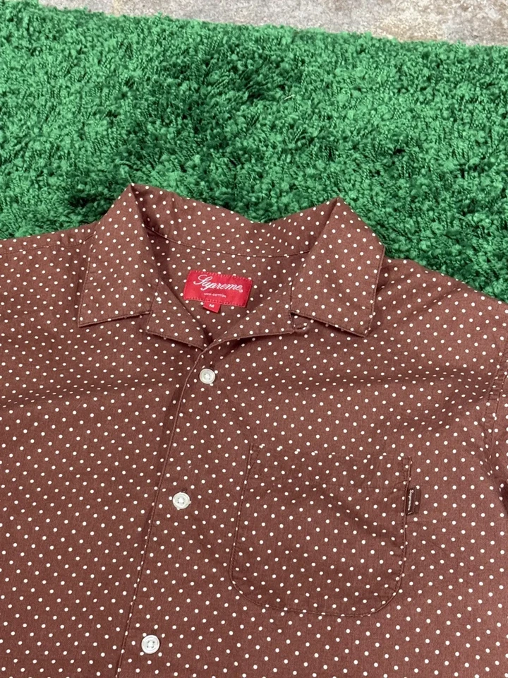 Supreme Polka Dot Short Sleeve Brown Print Shirt Medium SS17 - Image 3 of 4