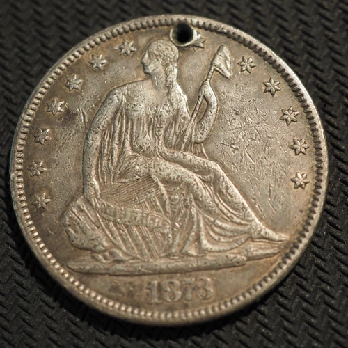 1873 P SEATED LIBERTY SILVER HALF DOLLAR *CLOSED 3* FREE SHIPPING! X7826