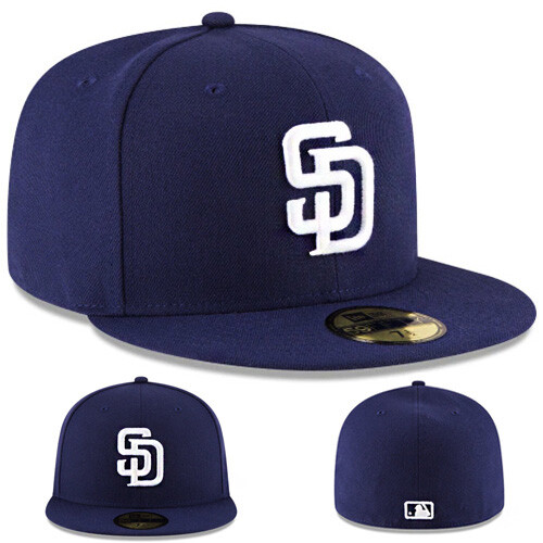 New Era San Diego Padres 5950 Fitted Hat MLB Authentic Home Navy Blue Cap  - Afbeelding 1 van 5