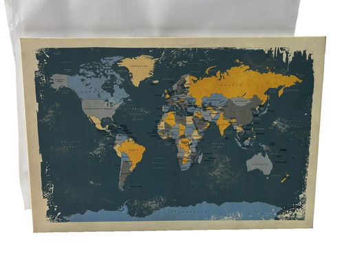 Old School World Map Print on Canvas - Retro Political Design H60xL90 | E2 G188