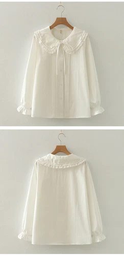 Linda Blusa Tostada Francesa Lolita 3 Capas Cuello Peter Pan Camisa Blanca Manga Larga - Imagen 9 de 12