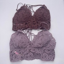 Lot Of 2 Victorias Secret PINK Bralette Purple Lace Strappy Women  s M Medium A2