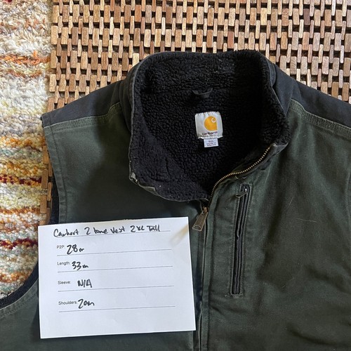 Carhartt Two Tone Forest Green Black Canvas Sherpa Lined Vests Men's 2XL Tall - Picture 3 of 3