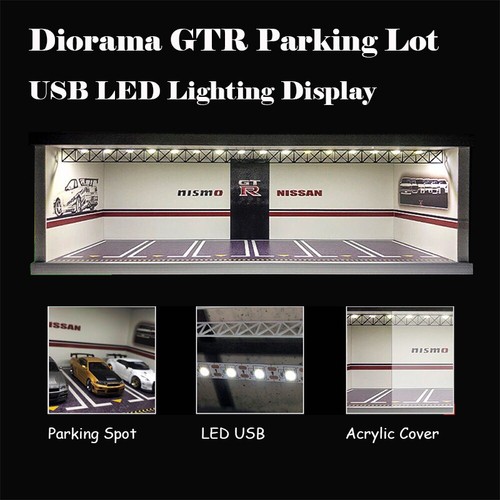 Diorama 1/64 Modellino Auto Garage Parcheggio Paesaggio Illuminazione LED Display USB Regali - Foto 12 di 16