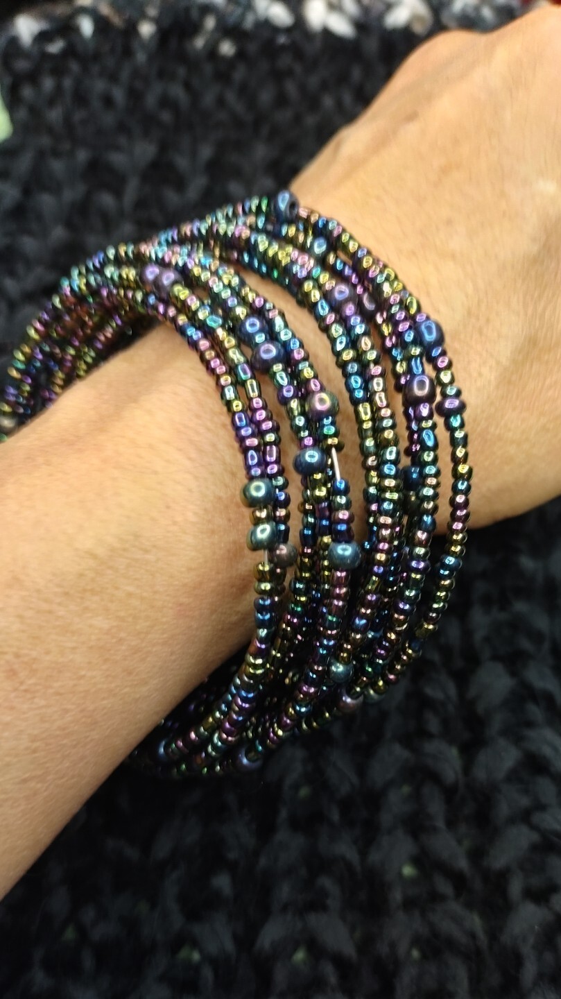 2PC Set Multi Seed Bead Memory Wire Wrap Bracelet… - image 7