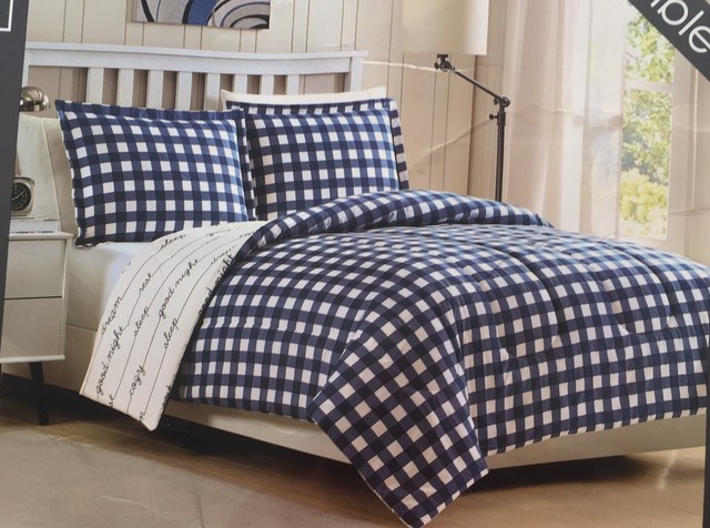 Gingham Check Blue White Full Queen Comforter Set NWT Macy ...