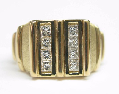 Fred of Paris 18Kt Princess Cut Diamond 2-Row Jewelry Ring Yellow Gold 1.00CT