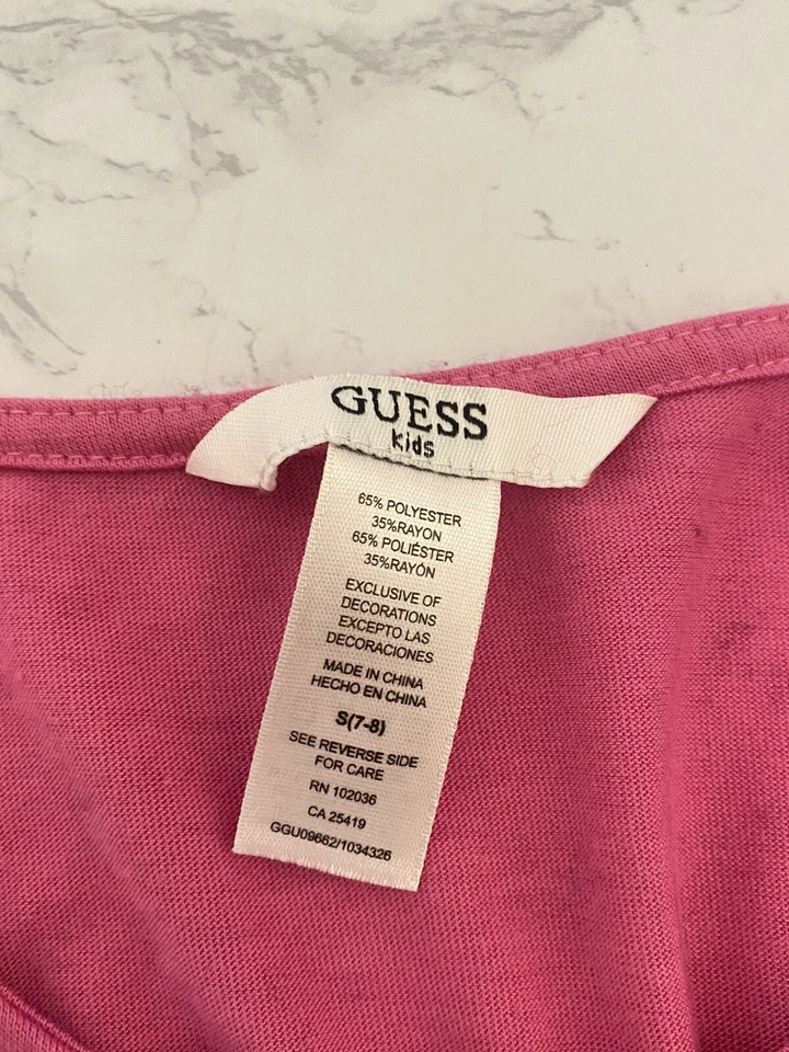 GUESS Girls Graphic T-Shirt Dress S 7-8 Years Pink Sequin Sleeveless Pullover J - Image 4 of 4