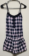 NWT Abercrombie Kids Girl's Blue White Red Plaid Romper Cuffed Shorts Size XL