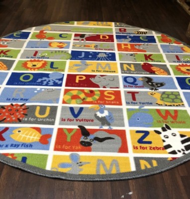 NEU TIER ABC KINDER LERNEN GROSSER KREIS MATTE TEPPICH SCHULE 200X200CM BUNT