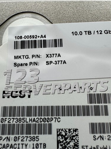 NetApp X377A-R6 10TB 7.2K RPM SAS 12Gb/s Hard Drive DS460C 108-00592 SP-377A - Afbeelding 2 van 3