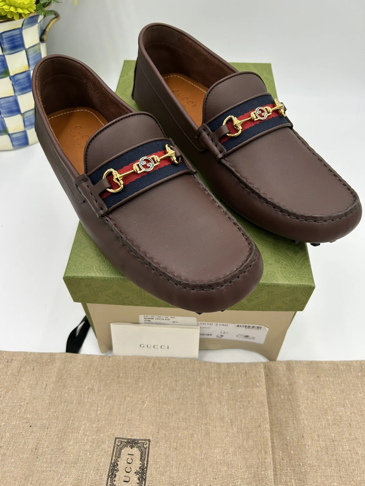 Mocassins homme Gucci Ayrton web rayé cuir conducteur taille 12,5 taille 13 US