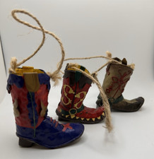 Cowboy Boot Christmas Ornaments Metal 3.5" Tall