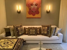 Set Of 3 Costom Made Velvet Gold Black Versace Pillow Carre Print Sz18”18”