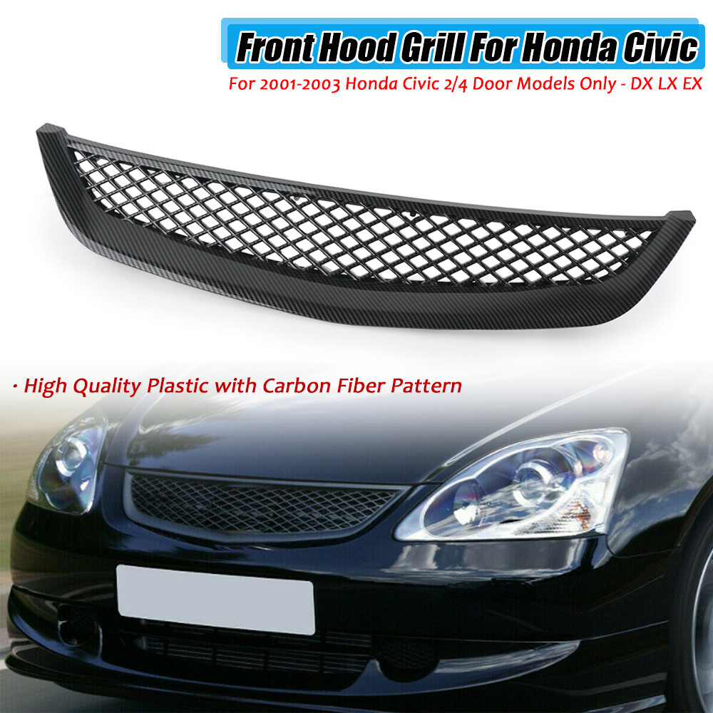 For 2001-03 Honda Civic ES1 JDM Front Bumper Hood Mesh Carbon