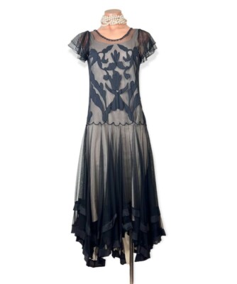 Nataya Vintage Style Formal Tea Party Dress S Black Gatsby Downton Abbey NWT