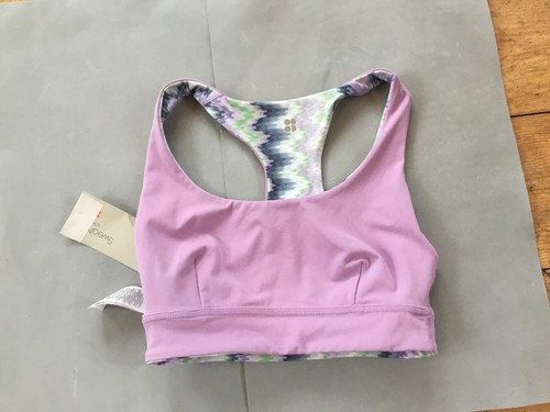 Sweaty Betty Super Soft Reversible Yoga Bra Green Chevron Print & Lily Purple XS - Picture 9 of 14
