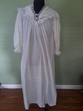 Vintage Gilead Nightgown With Lace Embroidery Button Up Long Sleeve Length