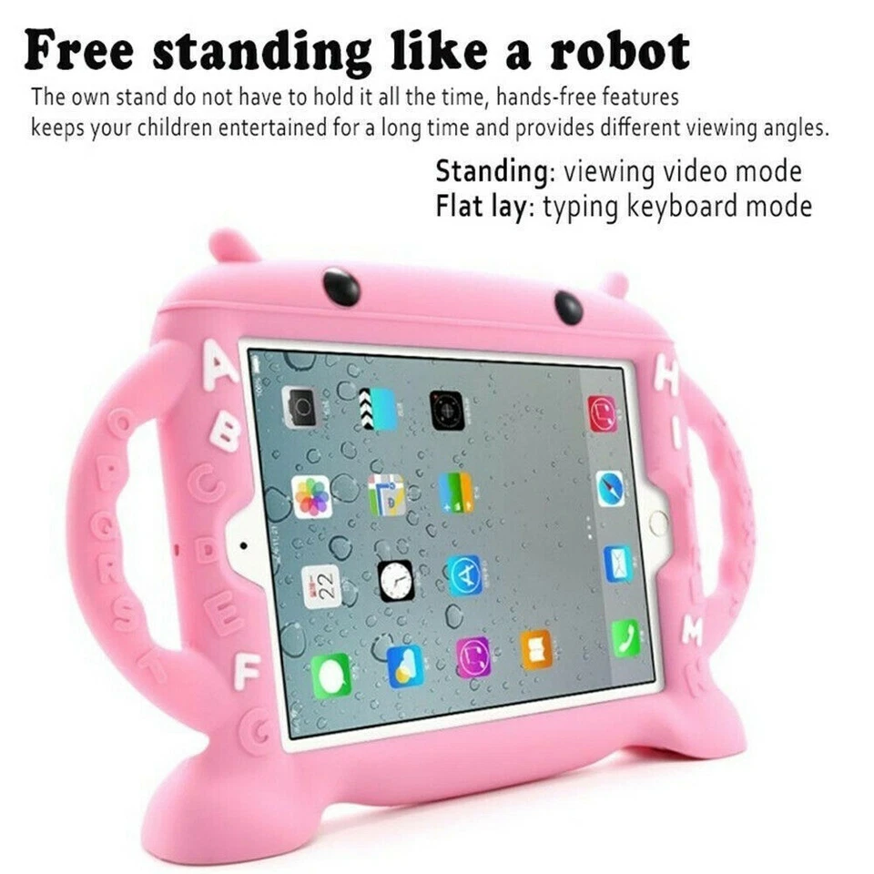 For iPad Mini 2 3 4 Pro 5th Kids Silicone Rubber Cover Cartoon Robot Stand Case - Image 3 of 4