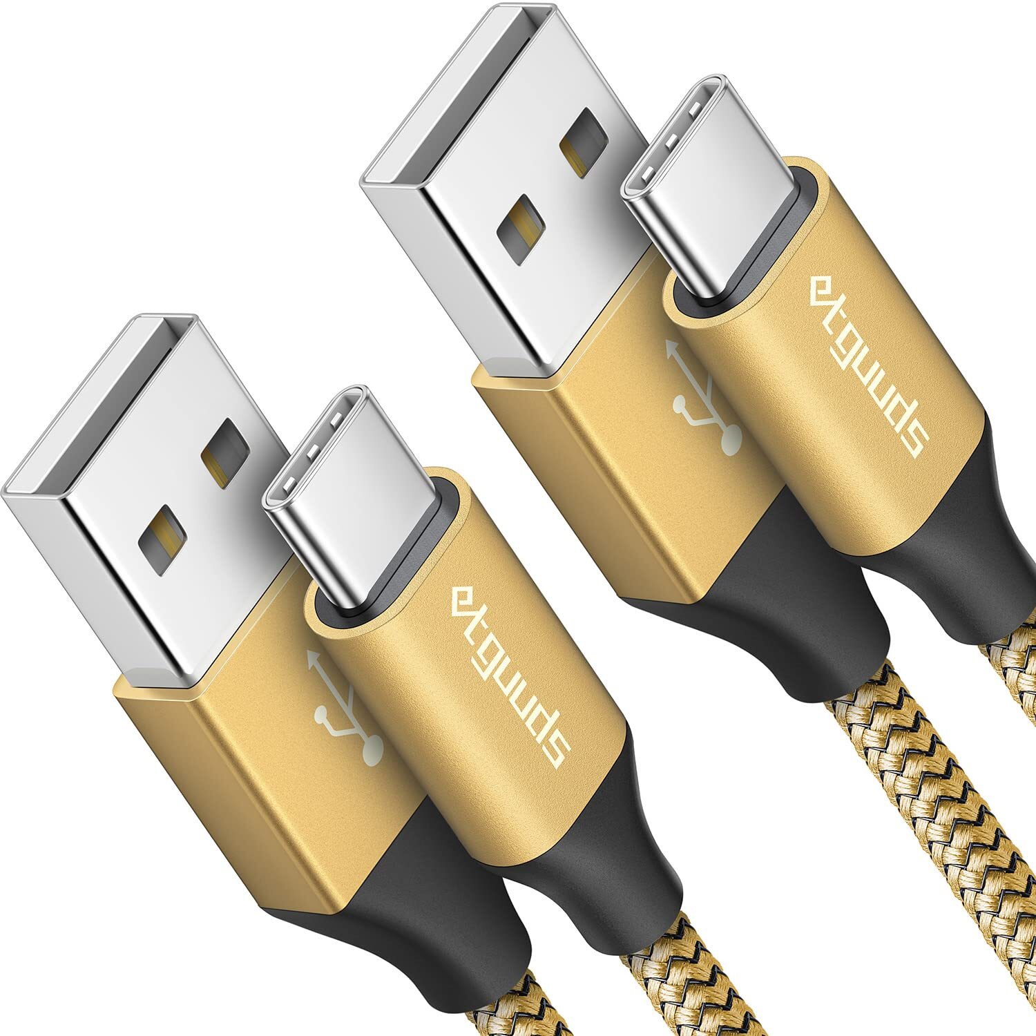 10ft Gold USB C to USB A Fast Charging Cable 2-Pack