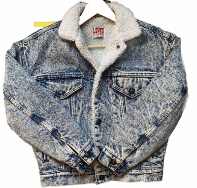 Vintage Womens Levi's Sherpa Acid Wash Trucker Jean Denim Jacket