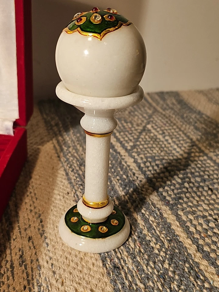 Reloj Pedestal de Mesa Decorativo Pintado a Mano Mármol Blanco Bola Batería Nueva Foto 4 de 4