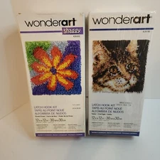 Lot Of 2 Wonderart Latch Hook Kits Complete 426302 Daisy  426192 Tabby NIB
