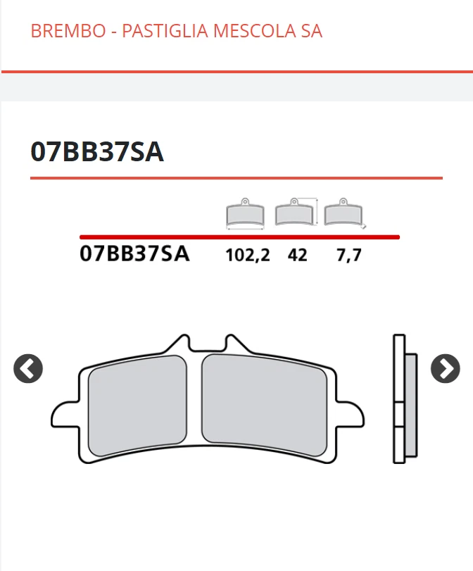 4 PASTIGLIE ANTERIORI BREMBO SA SINTER PER PINZE BREMBO M4 -07BB37SA- - Immagine 4 di 4