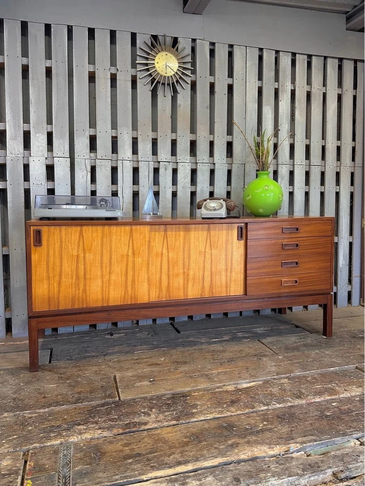 Remploy Teak & Walnut Sideboard Media Record Cabinet Vintage Retro Mid Century - Image 2 of 4