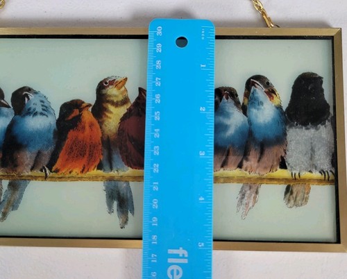 VTG A PERCH OF BIRDS HECTOR GIACOMELLI REVERSE GLASS FRAMED SIGN Suncatcher AIC - Picture 14 of 14