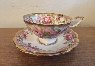 ROYAL STANDARD ENGLAND FINE BONE CHINA PINK FLORAL & GOLD TEA CUP & SAUCER
