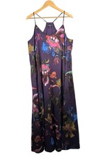 Nicole Miller Purple Floral satin boho dress racer back boho whimsical sz L